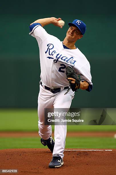 Starting pitcher Zack Greinke of the Kansas City Royals pitches just prior to the start of the game against the Arizona Diamondbacks on June 17, 2009...