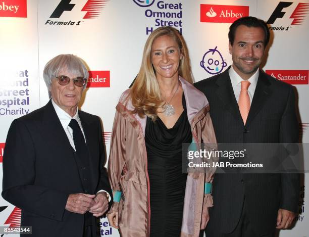 Bernie Ecclestone and Ana Horta-Osorio and Antonio Horta-Osorio attends the F1 Party In Aid Of Great Ormond Street at Victoria & Albert Museum on...