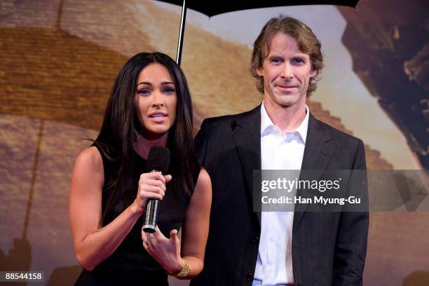 Actress Megan Fox and director Michael Bay attend the 'Transformers: Revenge of the Fallen' South Korea Premiere at Yongsan CGV on June 9, 2009 in...