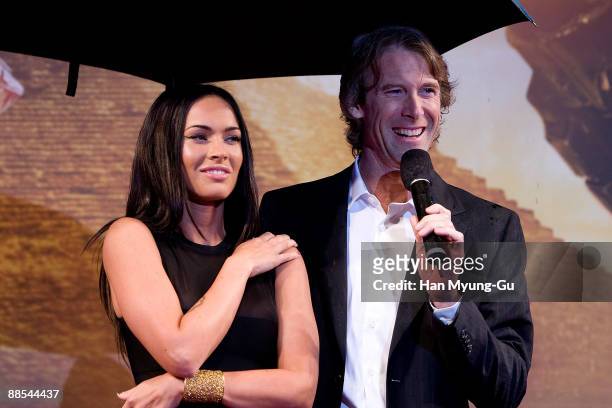 Actress Megan Fox and director Michael Bay attend the 'Transformers: Revenge of the Fallen' South Korea Premiere at Yongsan CGV on June 9, 2009 in...