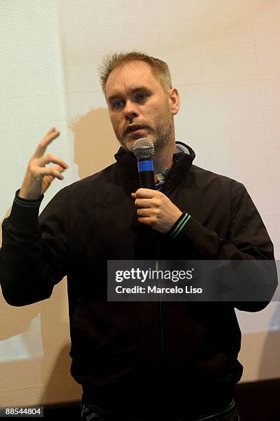 Director Jean-Francois Richet speaks during the second day of the French Cinema Panorama at Reserva Cultural on June 17, 2009 in Sao Paulo, Brazil.