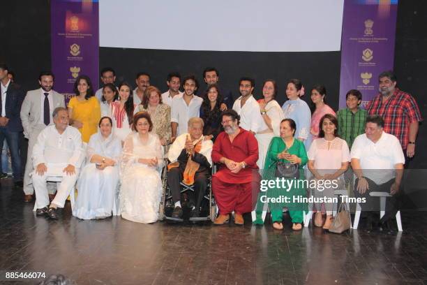 Bollywood actors Shashi Kapoor, Rishi Kapoor, Ranbir Kapoor with family members and Rekha during the Dadasaheb Phalke award ceremony held in Prithvi...