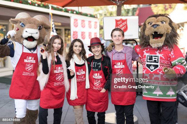 Rampage, the LA Rams Mascot, Actors Lulu Lambros, Ciara A. Wilson, Hunter Payton and Sean Leo and LA Kings Mascot Bailey attend The Salvation Army...