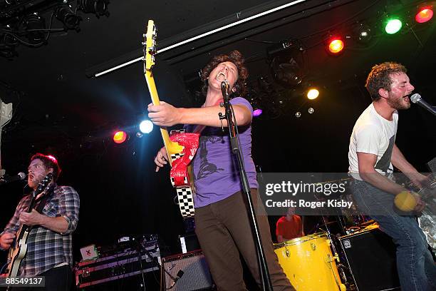 James Harvey, Ben Money, Mike Cammarata and Farzad Houshiarnejad of Drink Up Buttercup perform onstage at Santos Party House on June 17, 2009 in New...