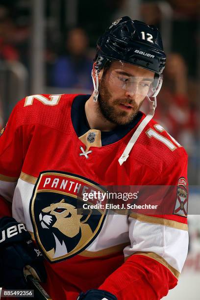 Ian McCoshen of the Florida Panthers skates on the ice during warm ups prior to the start of the game against the San Jose Sharks at the BB&T Center...