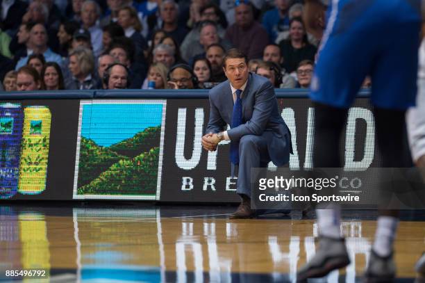 Saint Louis Billikens head coach Travis Ford on the sidelines during the men's college basketball game between the Butler Bulldogs and Saint Louis...
