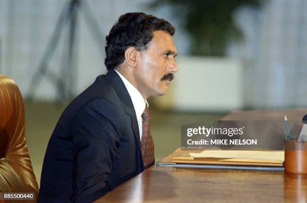 North Yemeni President Ali Abdullah Saleh attends the Arab Cooperation Council, on February 24, 1990 in Amman, Jordan.