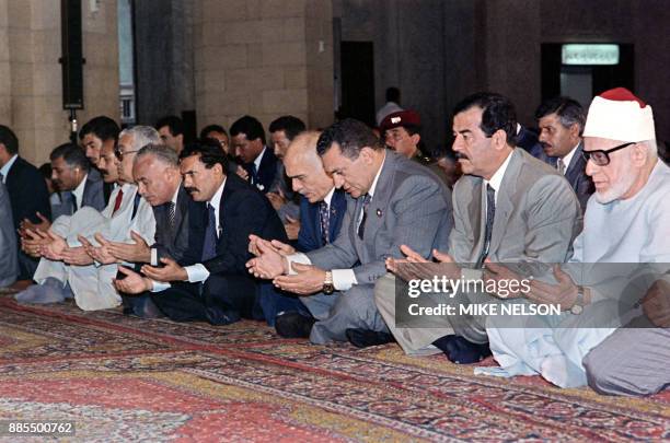 Grand Sheik of Al-Azhar, Iraqi President Saddam Hussein, Egyptian President Hosni Mubarak, Jordanian King Hussein and North Yemeni President Ali...