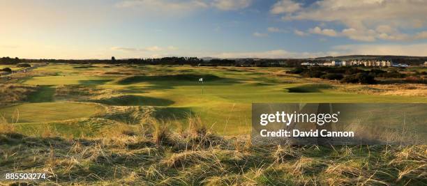 View from behind the green on the par 4, fifth hole ‘Brae’ on the Championship Links at Carnoustie Golf Links the host course for the 2018 Open...