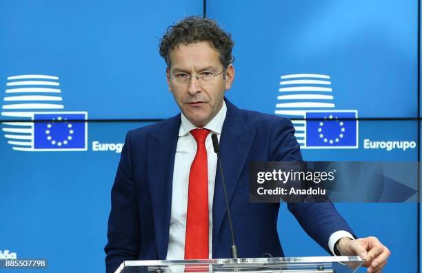 Former Dutch Finance Minister and parting Eurogroup President Jeroen Dijsselbloem addresses during a press conference on Mario Centeno's election as...