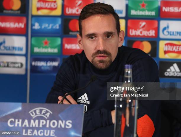 Sven Kums looks on during an Anderlecht press conference on the eve of their UEFA Champions League match against Celtic at Celtic Park on December 4,...