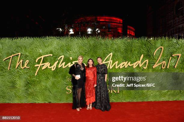 Nadja Swarovski, Natalie Massenet and Caroline Rush attend The Fashion Awards 2017 in partnership with Swarovski at Royal Albert Hall on December 4,...