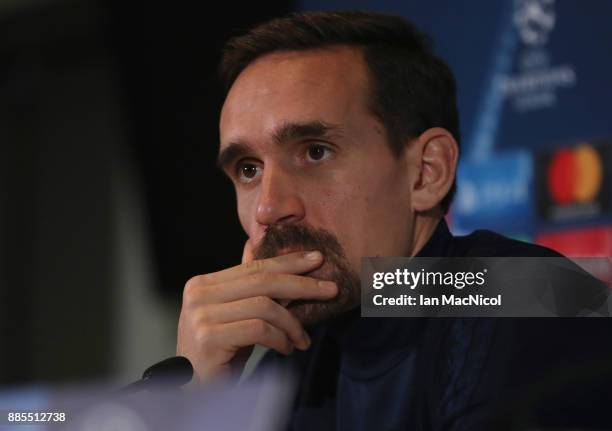 Sven Kums looks on during an Anderlecht press conference on the eve of their UEFA Champions League match against Celtic at Celtic Park on December 4,...