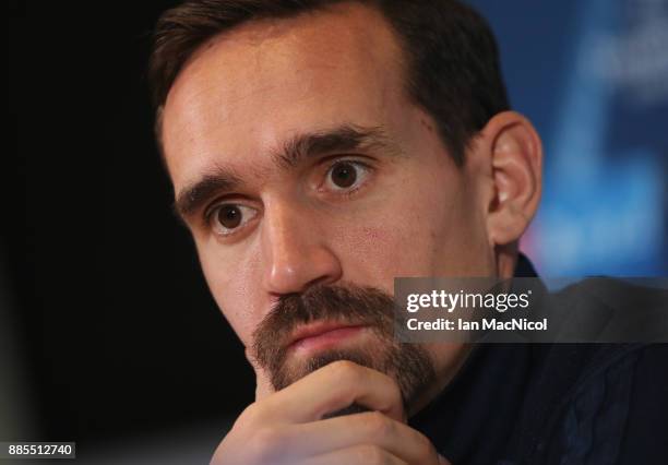 Sven Kums looks on during an Anderlecht press conference on the eve of their UEFA Champions League match against Celtic at Celtic Park on December 4,...