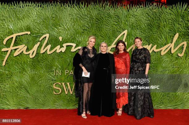 Nadja Swarovski, Maria Grazia Chiuri, Natalie Massenet and Caroline Rush attend The Fashion Awards 2017 in partnership with Swarovski at Royal Albert...