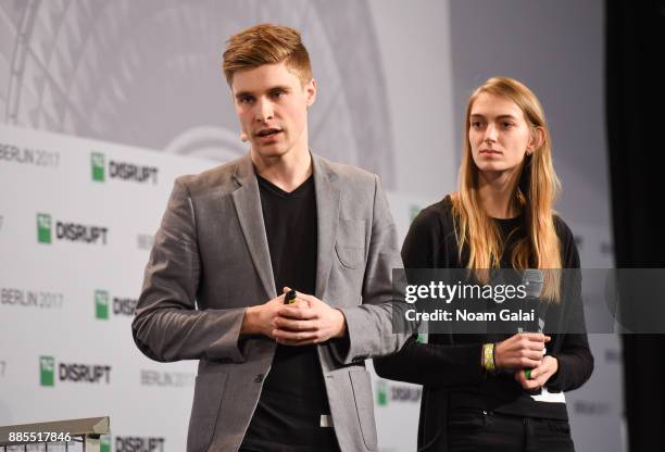 Philip Eller and Victoria Hauzeneder of Blik speak at TechCrunch Disrupt Berlin 2017 at Arena Berlin on December 4, 2017 in Berlin, Germany.