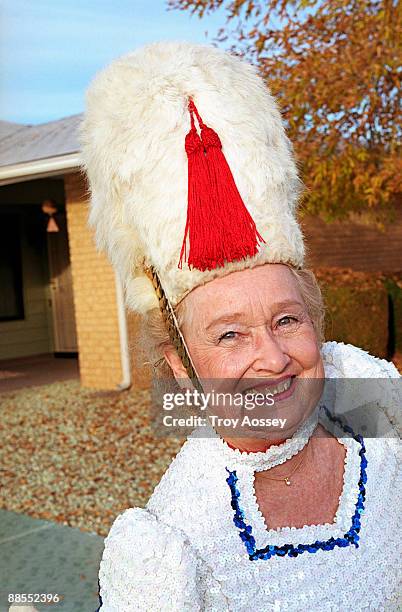 woman dressed as a drum majorette - drum majorette stock-fotos und bilder