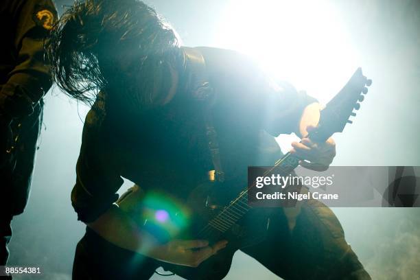 Mick Thomson guitar player of American metal band Slipknot performs on stage at the Hammersmith Apollo in London on December 2 2008.