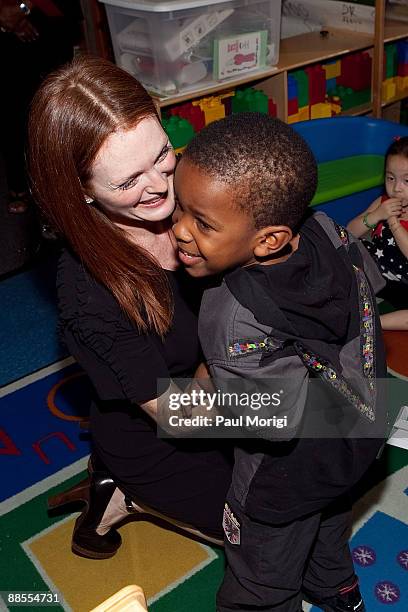 Julianne Moore, Artist Ambassador, Save the Children's U.S. Programs, talks with children at the "Disaster Decade: Lessons Unlearned For The United...