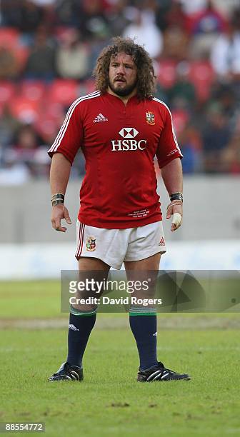 Adam Jones of the Lions looks on during the match between the Southern Kings and the British and Irish Lions on their 2009 tour of South Africa at...