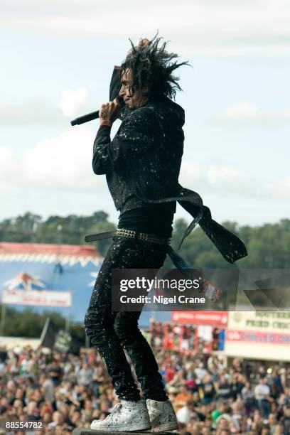 Jimmy Urine lead singer of American band Mindless Self Indulgence performs on stage at the Reading Festival, England on August 24 2008.