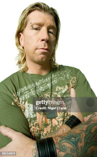 Posed studio portrait of Jon Wysocki, drummer with American rock band Staind in New York on July 14 2008.