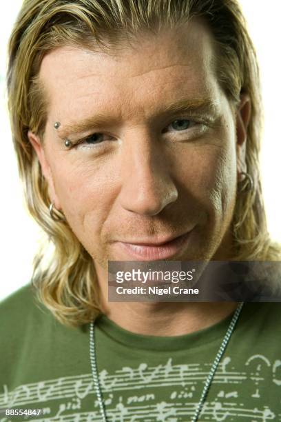 Posed studio portrait of Jon Wysocki, drummer with American rock band Staind in New York on July 14 2008.