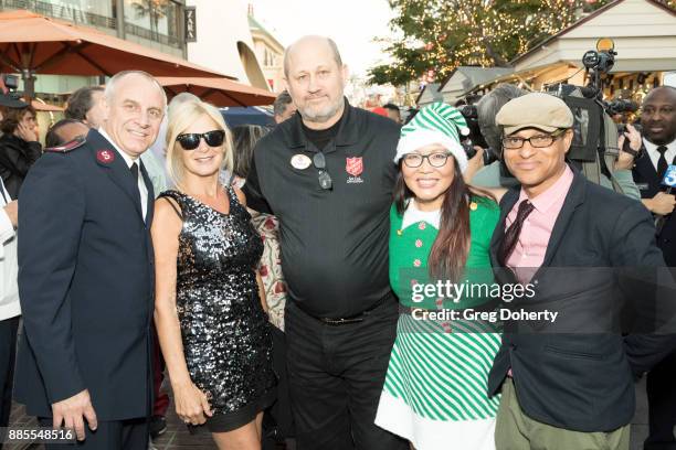 Joyce Chow, Clinton H. Wallace and Lt. Colonel Kyle Smith and guests attend The Salvation Army Celebrity Kettle Kickoff - Red Kettle Hollywood at the...