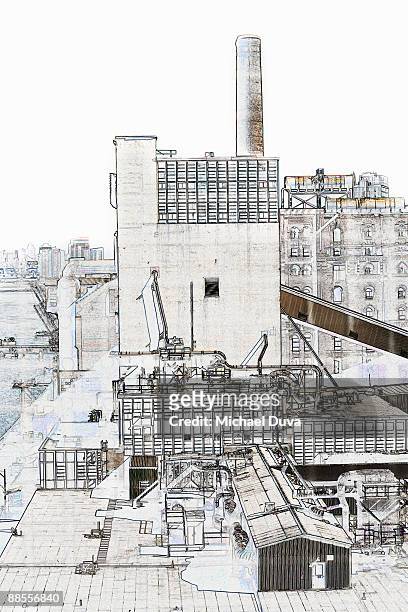 line drawing dominos sugar factory  in brooklyn ny - refinería de azúcar fotografías e imágenes de stock