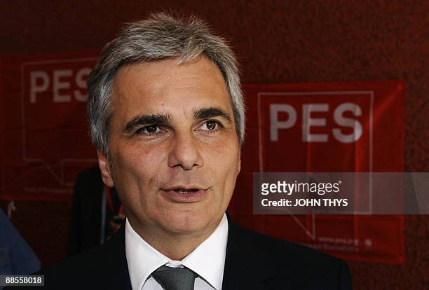 Austrian Federal Chancellor Wermer Faymann arrives for a European Socialists Party meeting, on June 18, 2008 in Brussels, ahead of the European...