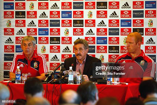 Lions head coach Ian McGeechan , tour manager Gerald Davies and captain Paul O'Connell face the media during the announcment of the British and Irish...