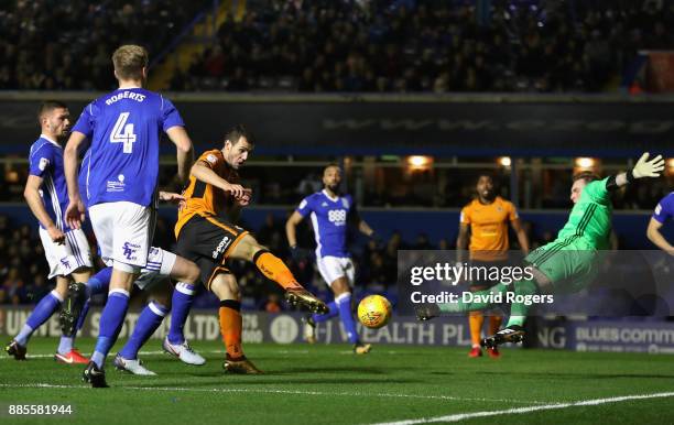 Leo Bonatini of Wolverhampton Wanderers scores his sides first goal during the Sky Bet Championship match between Birmingham City and Wolverhampton...