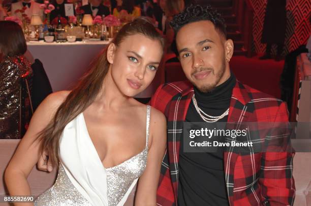 Irina Shayk and Lewis Hamilton attend a drinks reception ahead of The Fashion Awards 2017 in partnership with Swarovski at Royal Albert Hall on...