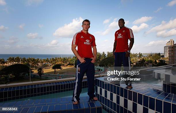 Lions debutants Tom Croft and Ugo Monye poses poolside at the Elangeni hotel after the announcment of the team to play the Springboks this saturday...