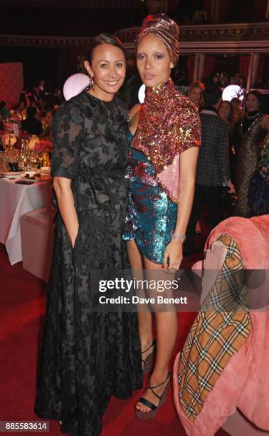 Caroline Rush and Adwoa Aboah attend a drinks reception ahead of The Fashion Awards 2017 in partnership with Swarovski at Royal Albert Hall on...