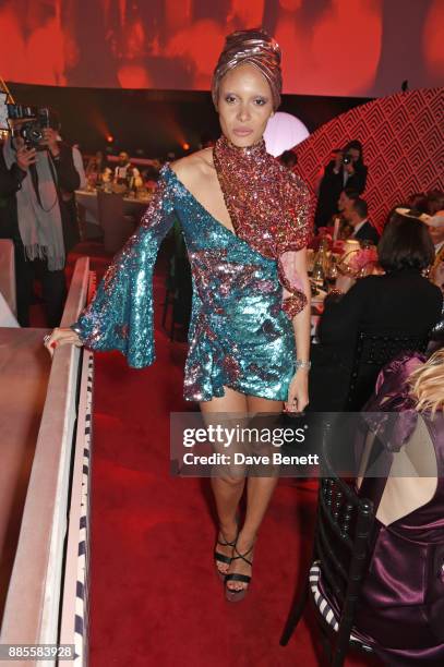 Adwoa Aboah attends a drinks reception ahead of The Fashion Awards 2017 in partnership with Swarovski at Royal Albert Hall on December 4, 2017 in...