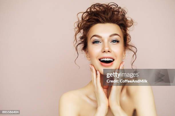 portrait of young woman with clean fresh skin - woman massage stock pictures, royalty-free photos & images