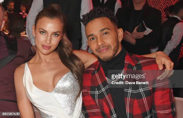 Irina Shayk and Lewis Hamilton attend a drinks reception ahead of The Fashion Awards 2017 in partnership with Swarovski at Royal Albert Hall on...