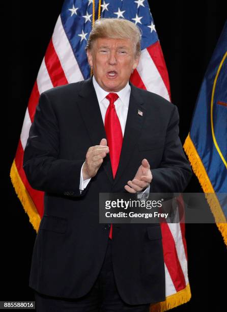 President Donald Trump arrives for a speech at the Rotunda of the Utah State Capitol on December 4, 2017 in Salt Lake City, Utah. Trump announced the...