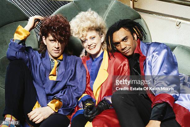 British pop group The Thompson Twins, circa 1982. From left to right, Tom Bailey, Alannah Currie and Joe Leeway.
