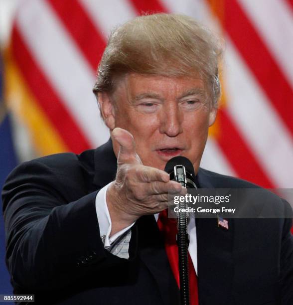 President Donald Trump speaks at the Rotunda of the Utah State Capitol on December 4, 2017 in Salt Lake City, Utah. Trump announced the reduction in...