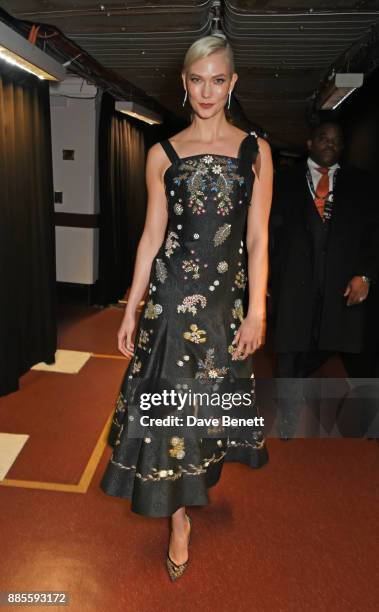 Karlie Kloss poses in the Winners Room at The Fashion Awards 2017 in partnership with Swarovski at Royal Albert Hall on December 4, 2017 in London,...