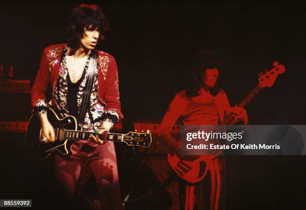 Keith Richards and Bill Wyman of the Rolling Stones perform live at the Roundhouse in London, 14th March 1971.