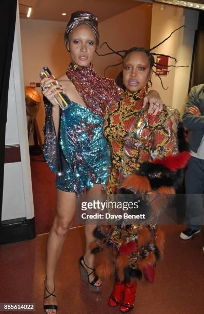 Adwoa Aboah, winner of Model of the Year, and Erykah Badu pose backstage at The Fashion Awards 2017 in partnership with Swarovski at Royal Albert...