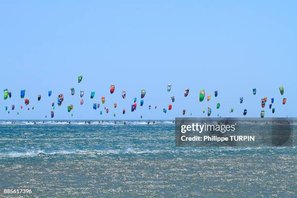 france, defi kite in gruissan. kitesurf race. - aude stock pictures, royalty-free photos & images