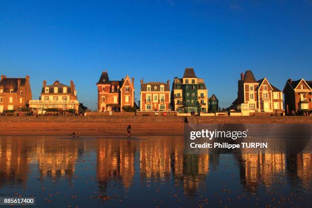 france, st-malo, houses on the waterfront. - saint malo stockfoto's en -beelden