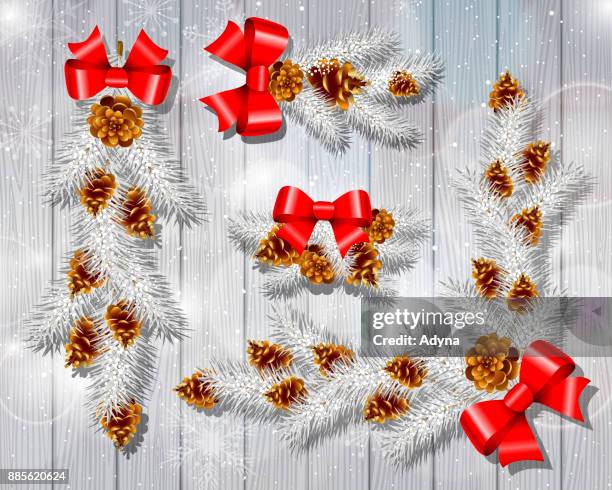 pine cone decorations - table with blurry background stock illustrations