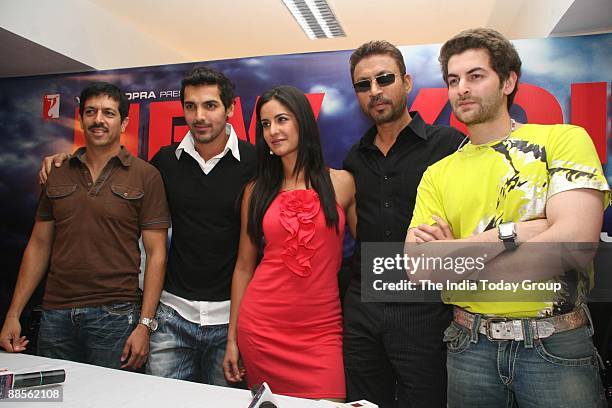 Director Kabir Khan, John Abraham, Katrina Kaif, Irfan Khan and Neil Nitin Mukesh pose at the press conference to promote their upcoming movie New...