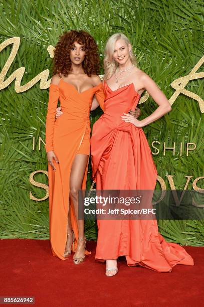 Jourdan Dunn and Karlie Kloss attend The Fashion Awards 2017 in partnership with Swarovski at Royal Albert Hall on December 4, 2017 in London,...