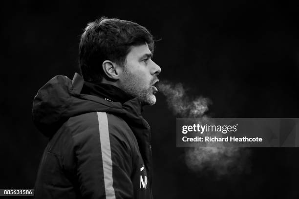 Mauricio Pochettino, Manager of Tottenham Hotspur shouts instructions during the Premier League match between Watford and Tottenham Hotspur at...